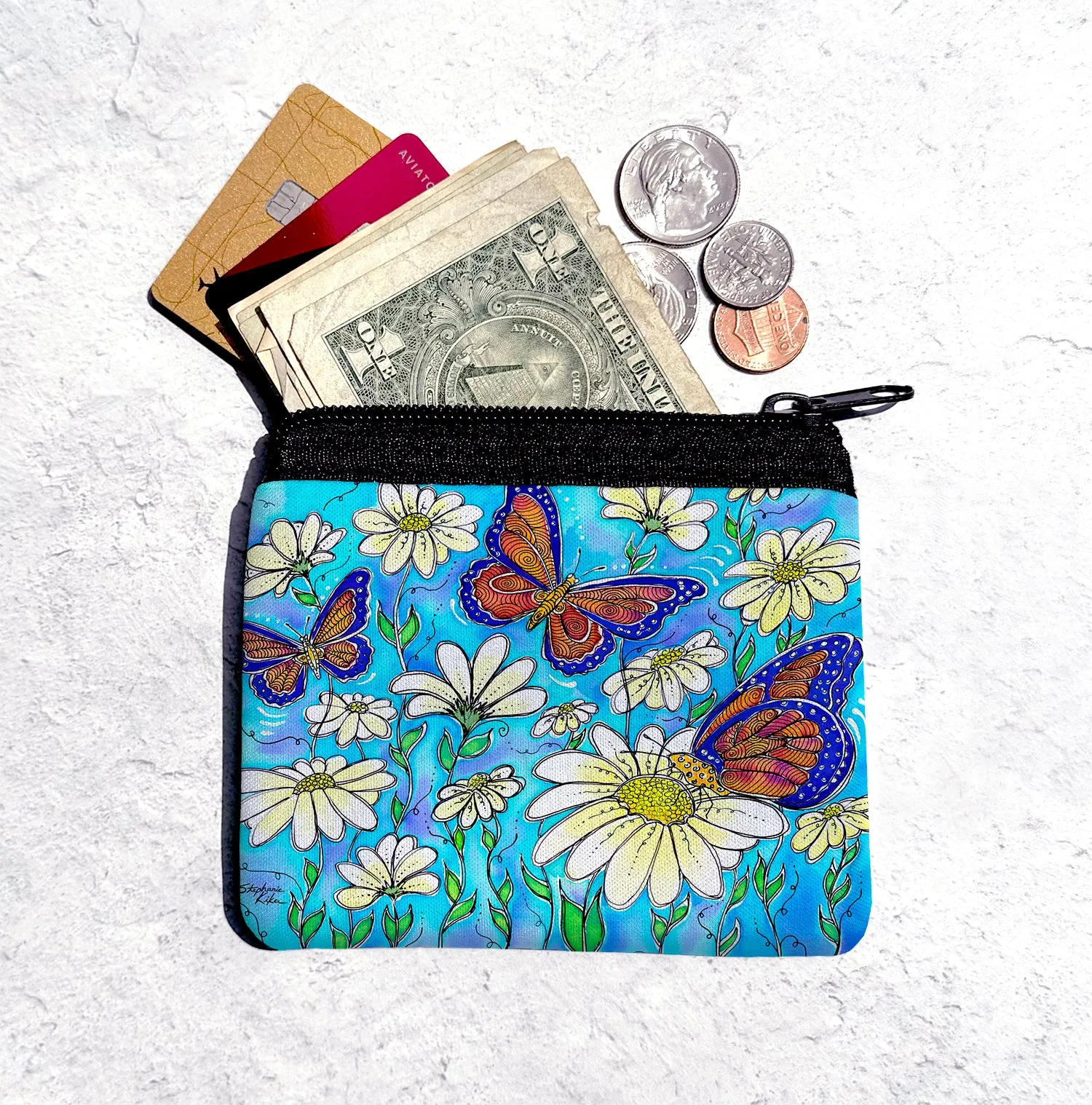 Butterflies on Daisies Coin Bag