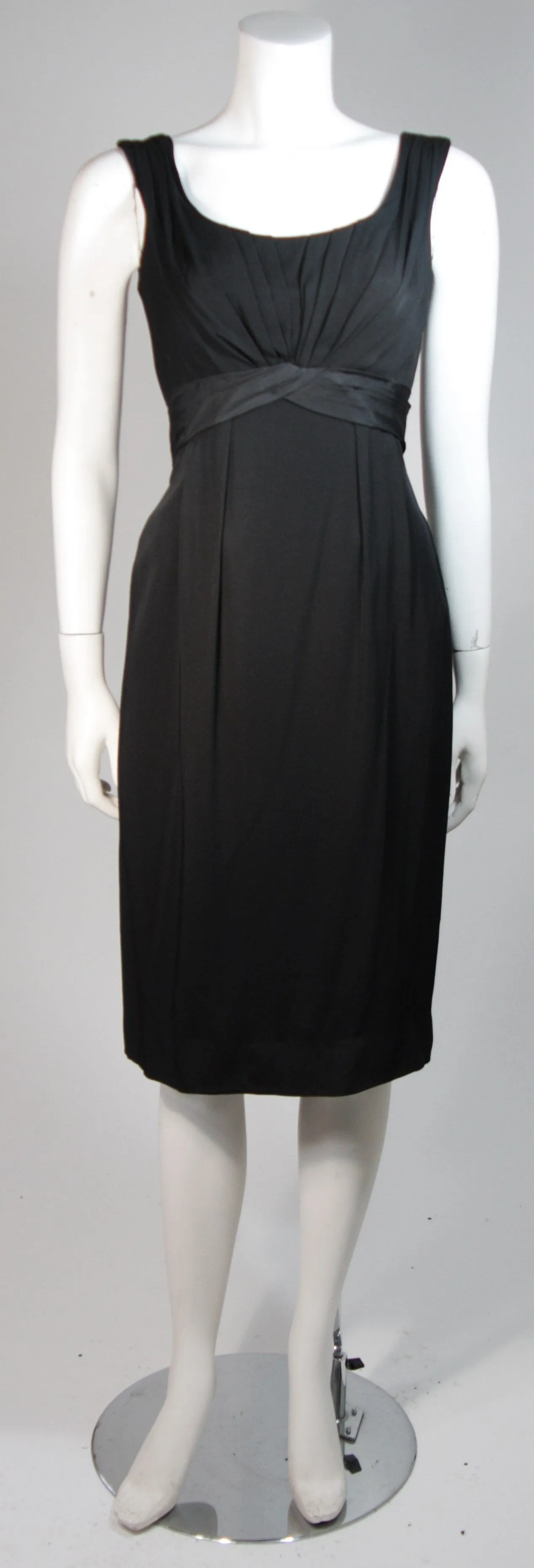 CEIL CHAPMAN 1950s Black Draped Cocktail Dress Size S