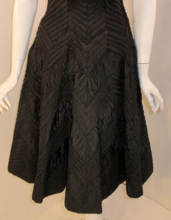 CEIL CHAPMAN 1950s Black Ribbed Chevron Cocktail Dress