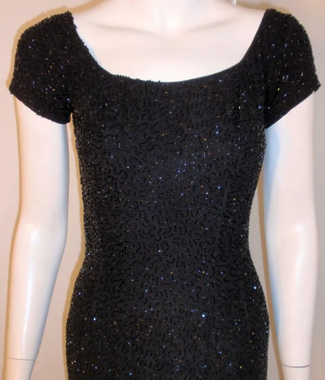 CEIL CHAPMAN 1960s Black Hand Beaded Cocktail Dress