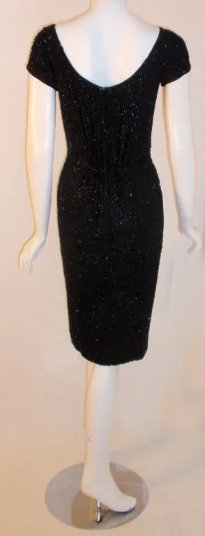 CEIL CHAPMAN 1960s Black Hand Beaded Cocktail Dress