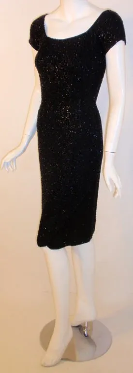 CEIL CHAPMAN 1960s Black Hand Beaded Cocktail Dress