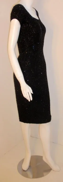 CEIL CHAPMAN 1960s Black Hand Beaded Cocktail Dress