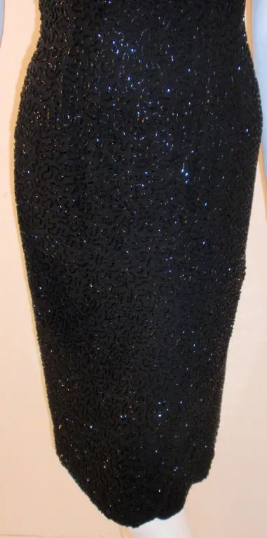 CEIL CHAPMAN 1960s Black Hand Beaded Cocktail Dress