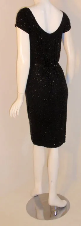 CEIL CHAPMAN 1960s Black Hand Beaded Cocktail Dress