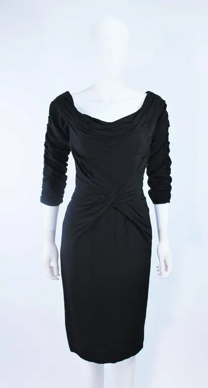 CEIL CHAPMAN Black Gathered Cocktail Dress Size 4-6