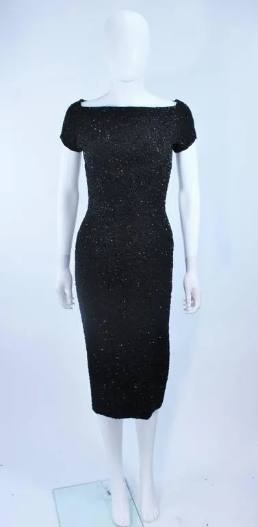 CEIL CHAPMAN Black Hand Beaded Cocktail Dress Size 2