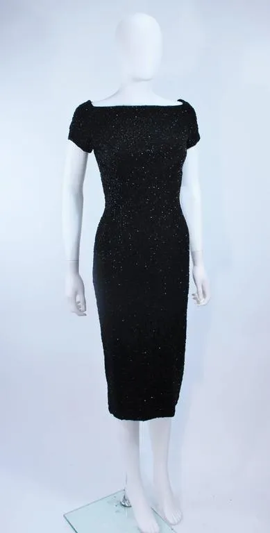 CEIL CHAPMAN Black Hand Beaded Cocktail Dress Size 2