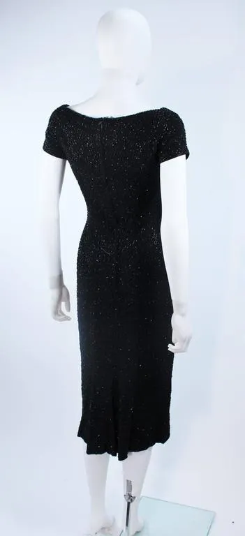 CEIL CHAPMAN Black Hand Beaded Cocktail Dress Size 2