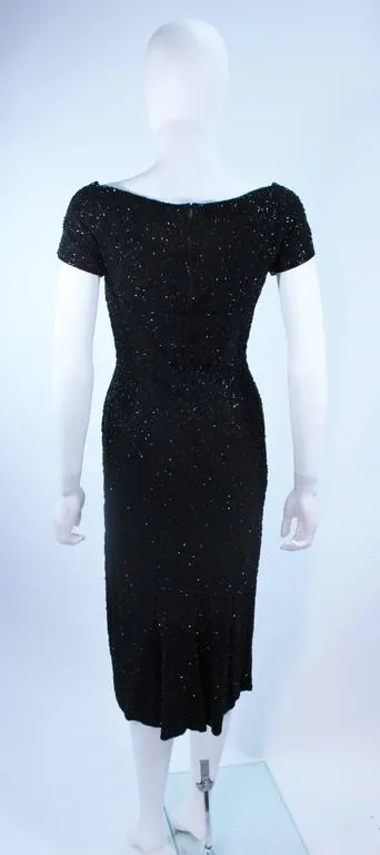 CEIL CHAPMAN Black Hand Beaded Cocktail Dress Size 2