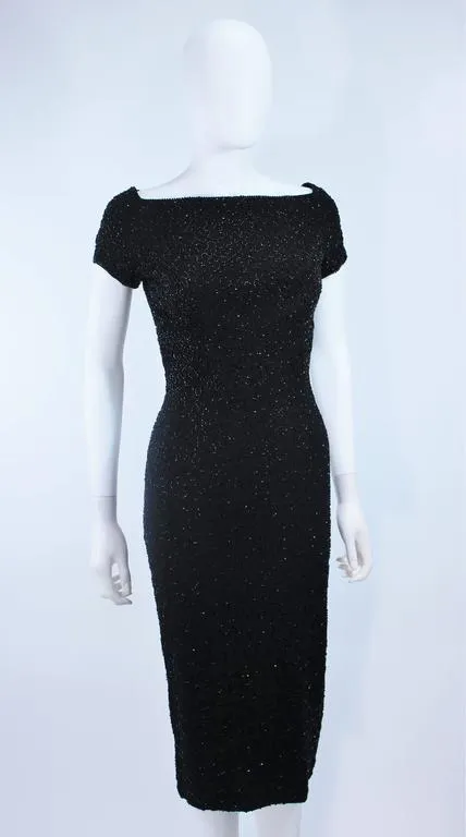 CEIL CHAPMAN Black Hand Beaded Cocktail Dress Size 2