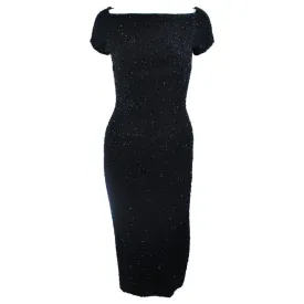 CEIL CHAPMAN Black Hand Beaded Cocktail Dress Size 2