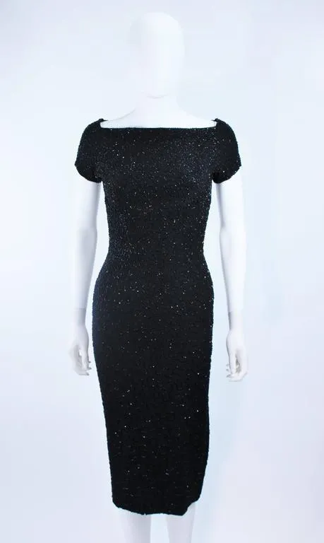 CEIL CHAPMAN Black Hand Beaded Cocktail Dress Size 2