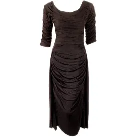 CEIL CHAPMAN Black Ruched Cocktail Dress with 3/4 Sleeves