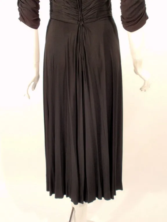 CEIL CHAPMAN Black Ruched Cocktail Dress with 3/4 Sleeves