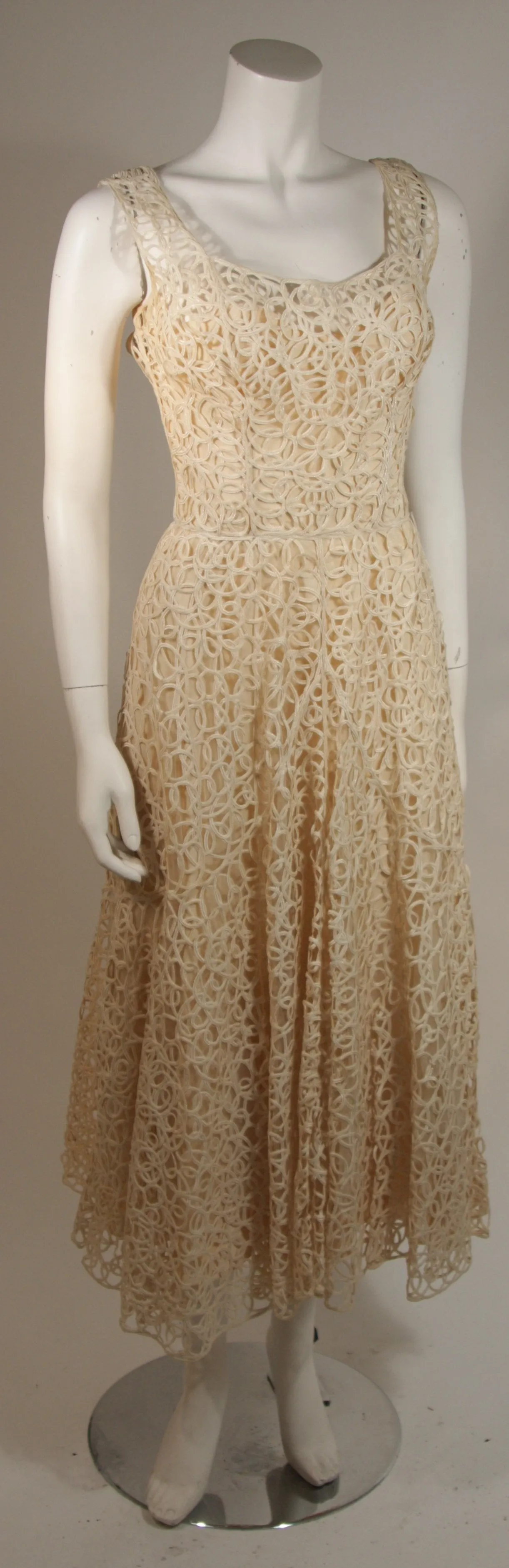 CEIL CHAPMAN Cream Lattice Work Lace Cocktail Dress Size Small