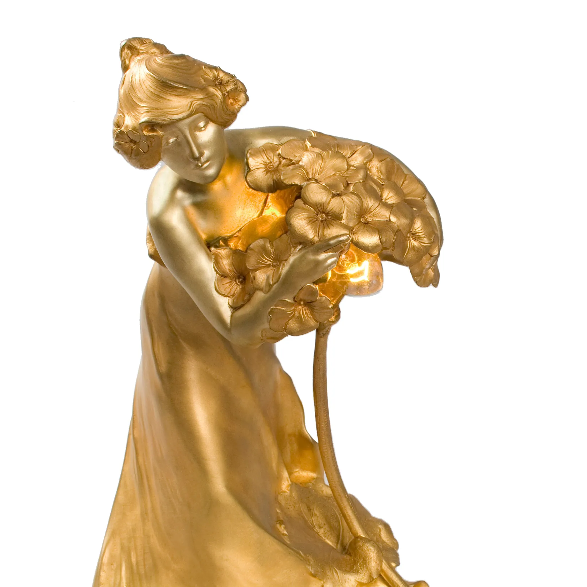 Charles Korschann Lighted Gilt Bronze Figural Sculpture and Inkwell