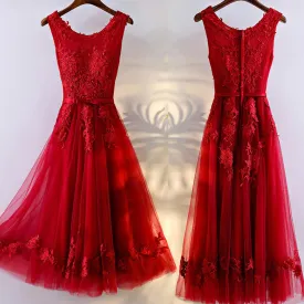 Charming A-line Round Neckline Sleeveless Bow Sash Lace Appliques  Homecoming Dresses,BD00207