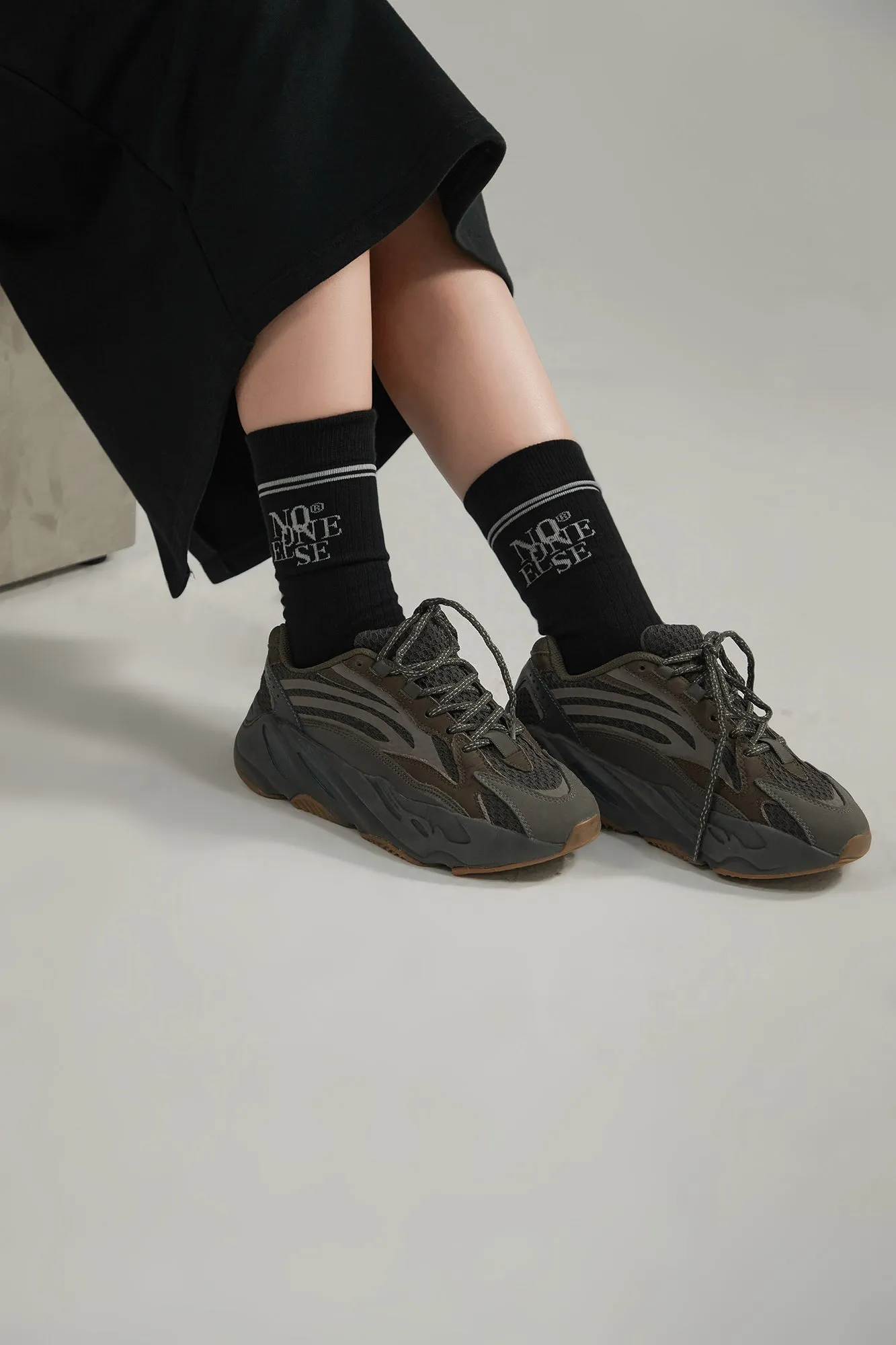 Classic Lettering Ribbed High Socks