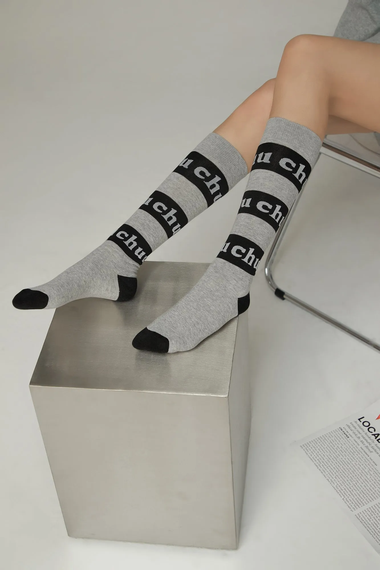 Color Combination Lettering High Socks