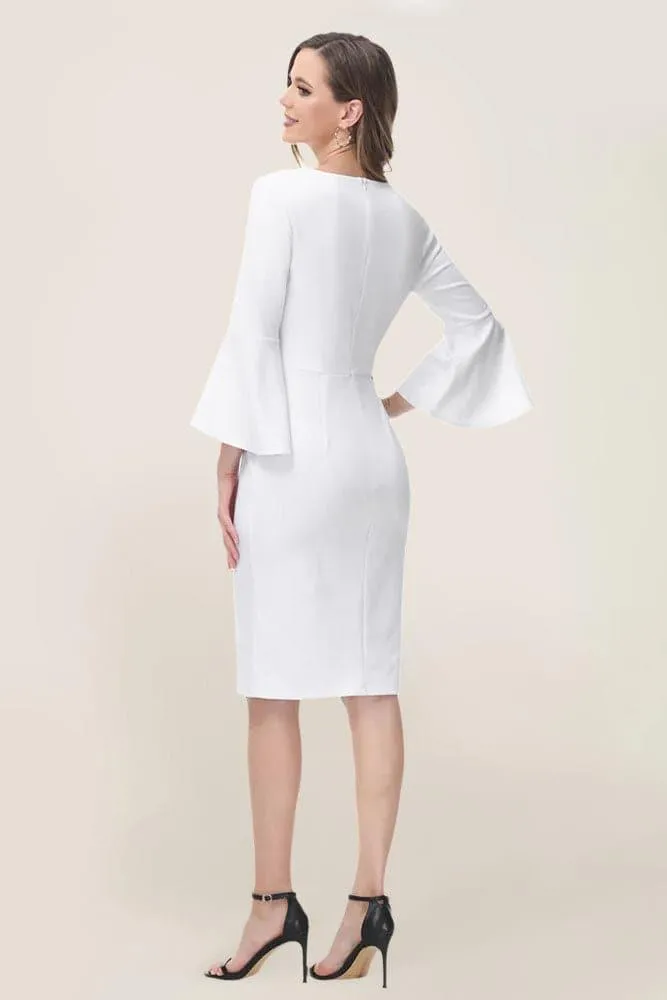 Crew Neck Knee Length Bodycon White Dress