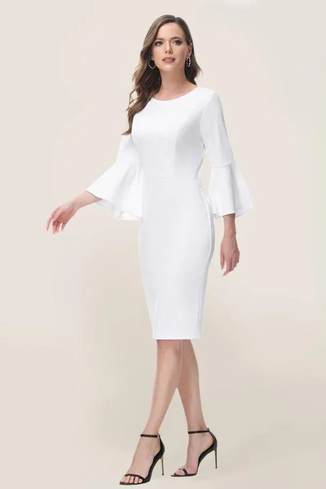 Crew Neck Knee Length Bodycon White Dress