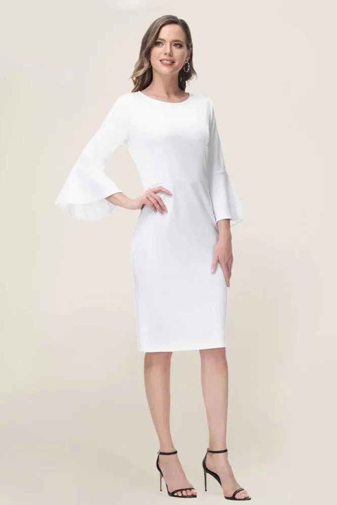 Crew Neck Knee Length Bodycon White Dress