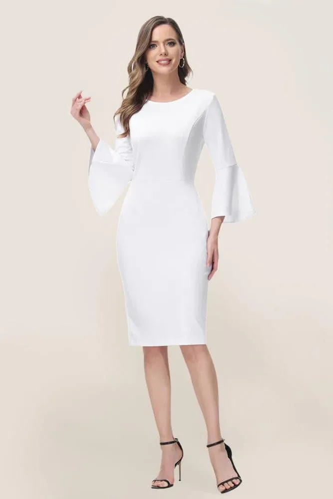 Crew Neck Knee Length Bodycon White Dress