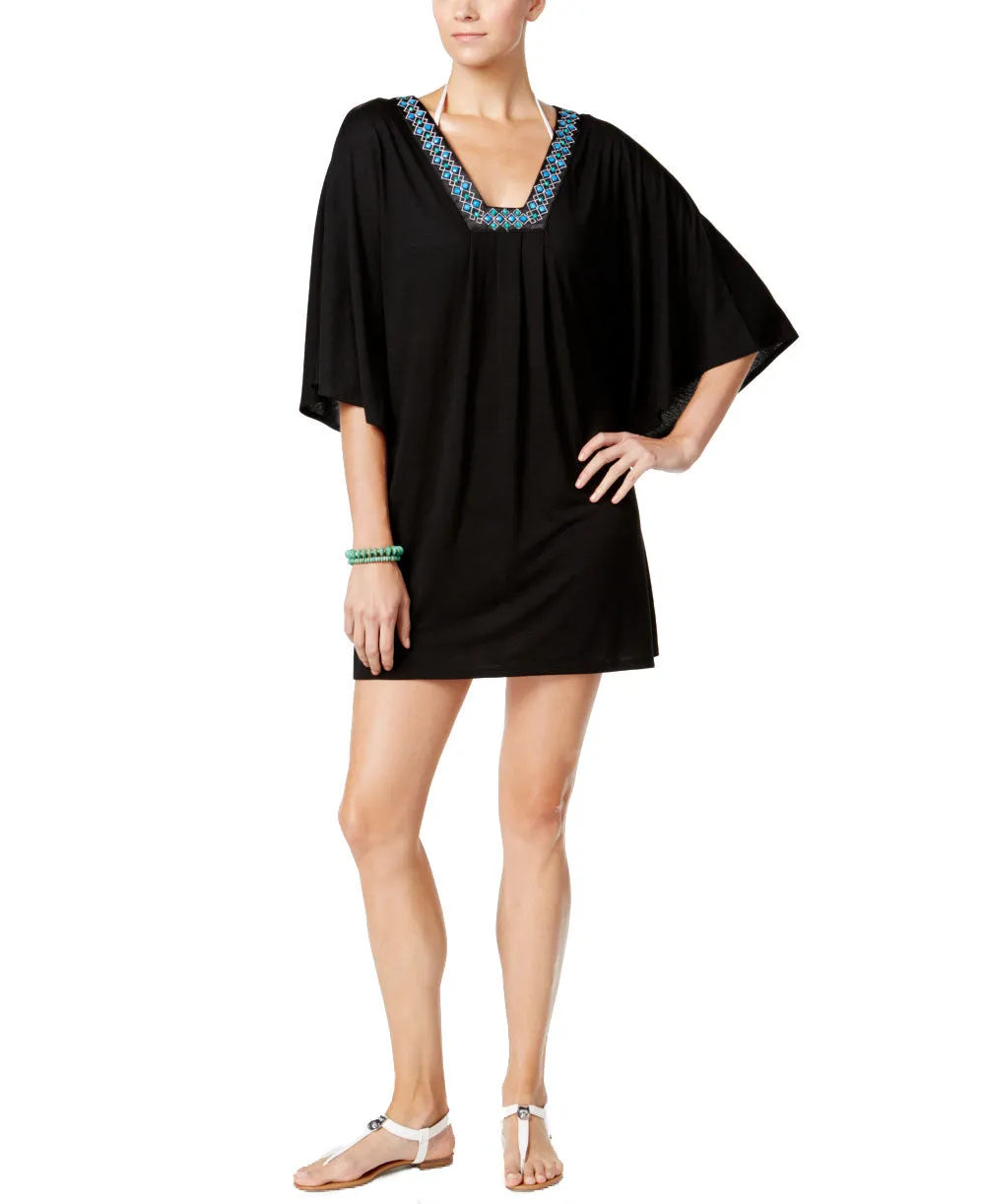 Dotti Women's Swimsuit Bead-Trim Tunic Cover-up (Black, Small)