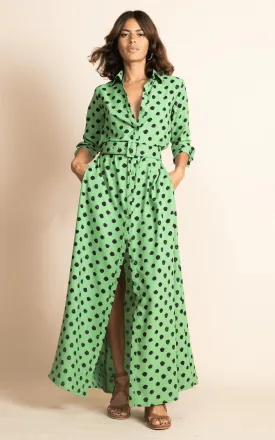 Dove Dress Green Dotty