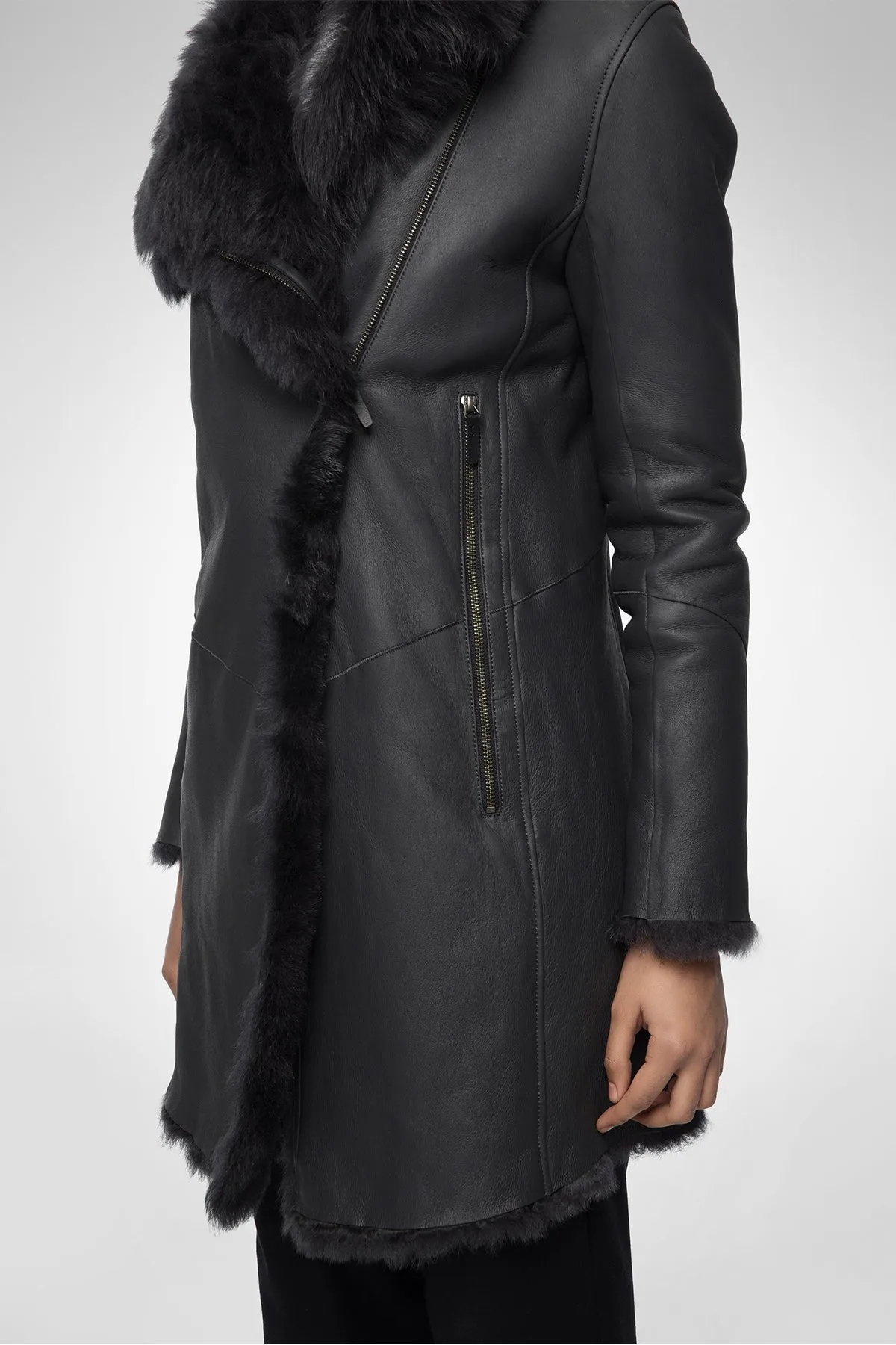 Elena - Anthracite Shearling Coat