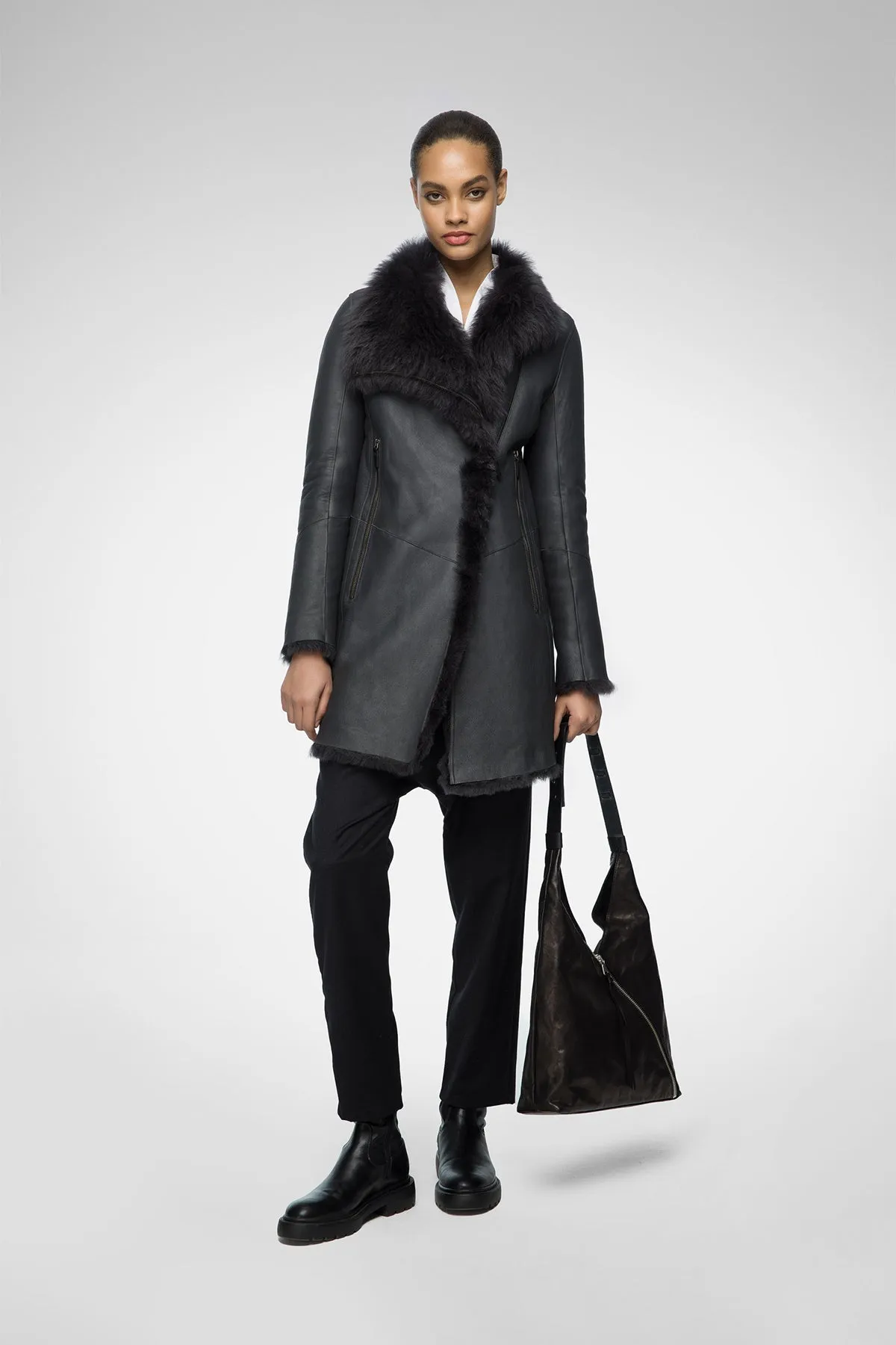 Elena - Anthracite Shearling Coat