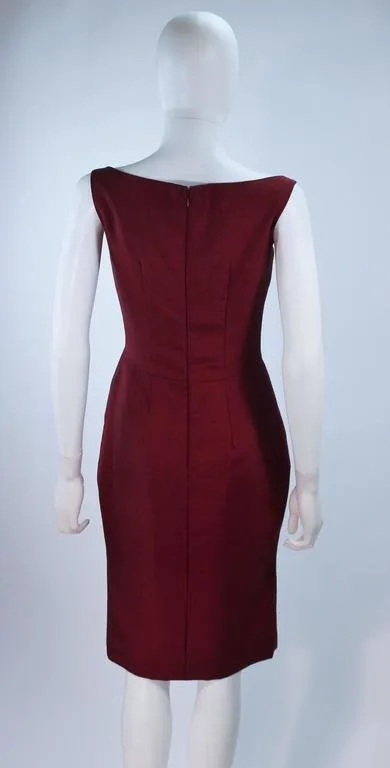 ELIZABETH MASON COUTURE Burgundy Silk Cocktail Dress w/ Bow