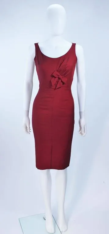 ELIZABETH MASON COUTURE Burgundy Silk Cocktail Dress w/ Bow