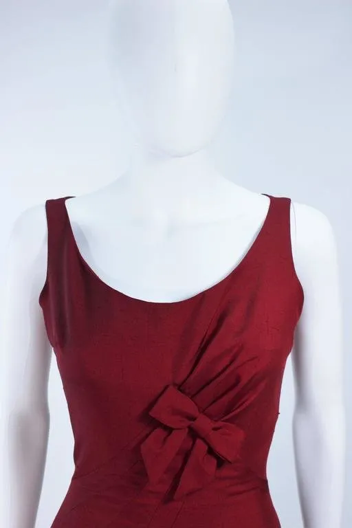 ELIZABETH MASON COUTURE Burgundy Silk Cocktail Dress w/ Bow