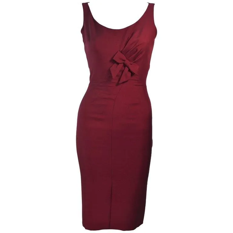 ELIZABETH MASON COUTURE Burgundy Silk Cocktail Dress w/ Bow