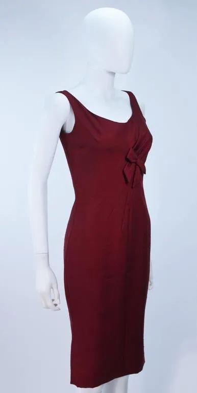 ELIZABETH MASON COUTURE Burgundy Silk Cocktail Dress w/ Bow