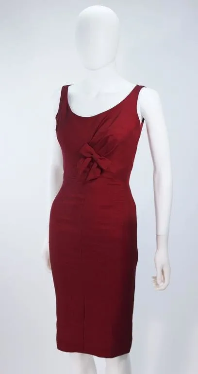 ELIZABETH MASON COUTURE Burgundy Silk Cocktail Dress w/ Bow