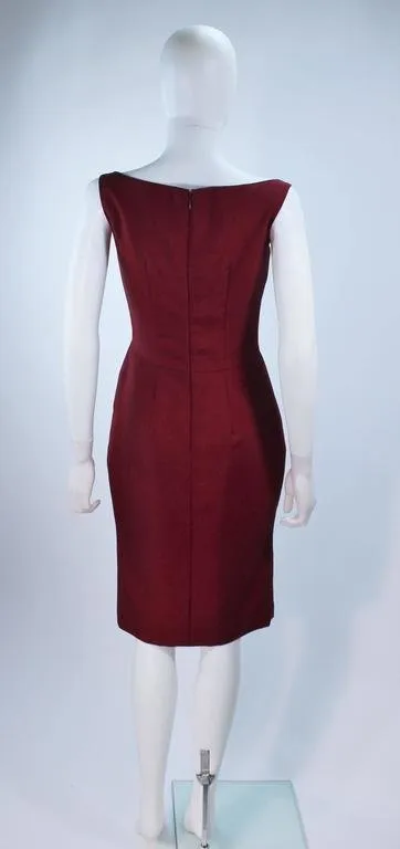 ELIZABETH MASON COUTURE Burgundy Silk Cocktail Dress w/ Bow