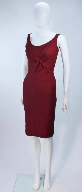 ELIZABETH MASON COUTURE Burgundy Silk Cocktail Dress w/ Bow