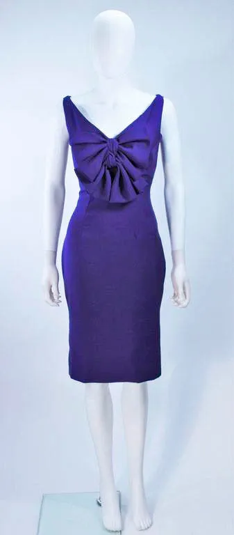 ELIZABETH MASON COUTURE Purple Silk Cocktail Dress with Bow