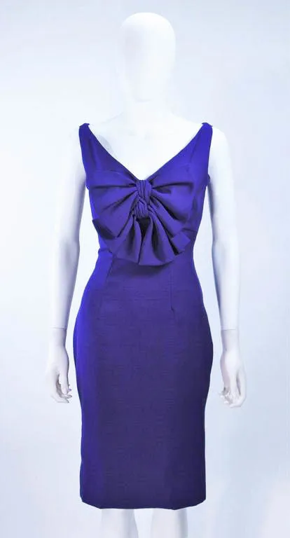 ELIZABETH MASON COUTURE Purple Silk Cocktail Dress with Bow