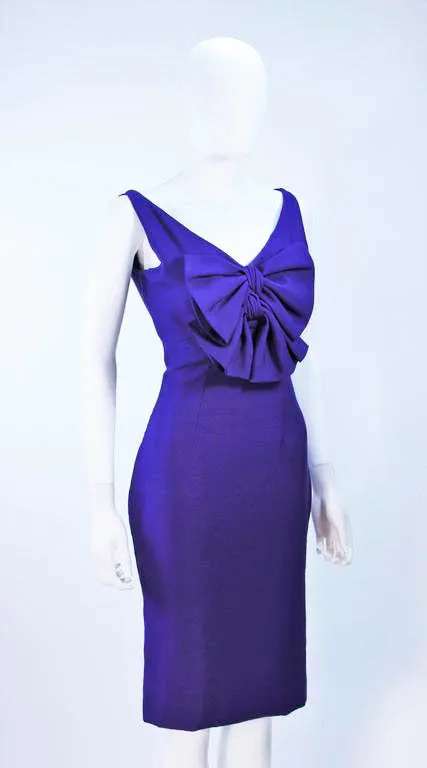 ELIZABETH MASON COUTURE Purple Silk Cocktail Dress with Bow