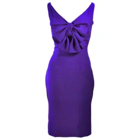 ELIZABETH MASON COUTURE Purple Silk Cocktail Dress with Bow