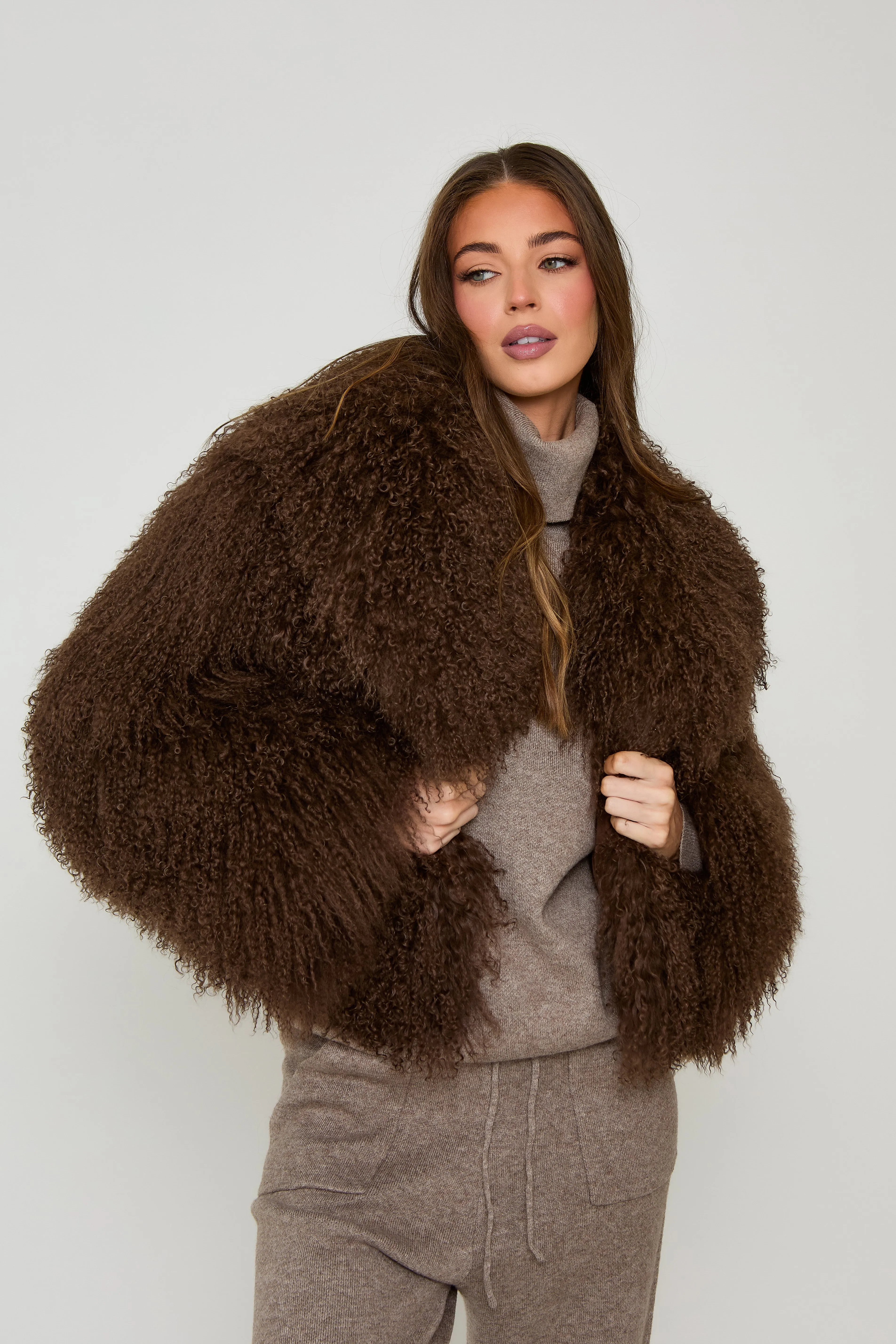 Elsa Cropped Mongolian Fur Coat