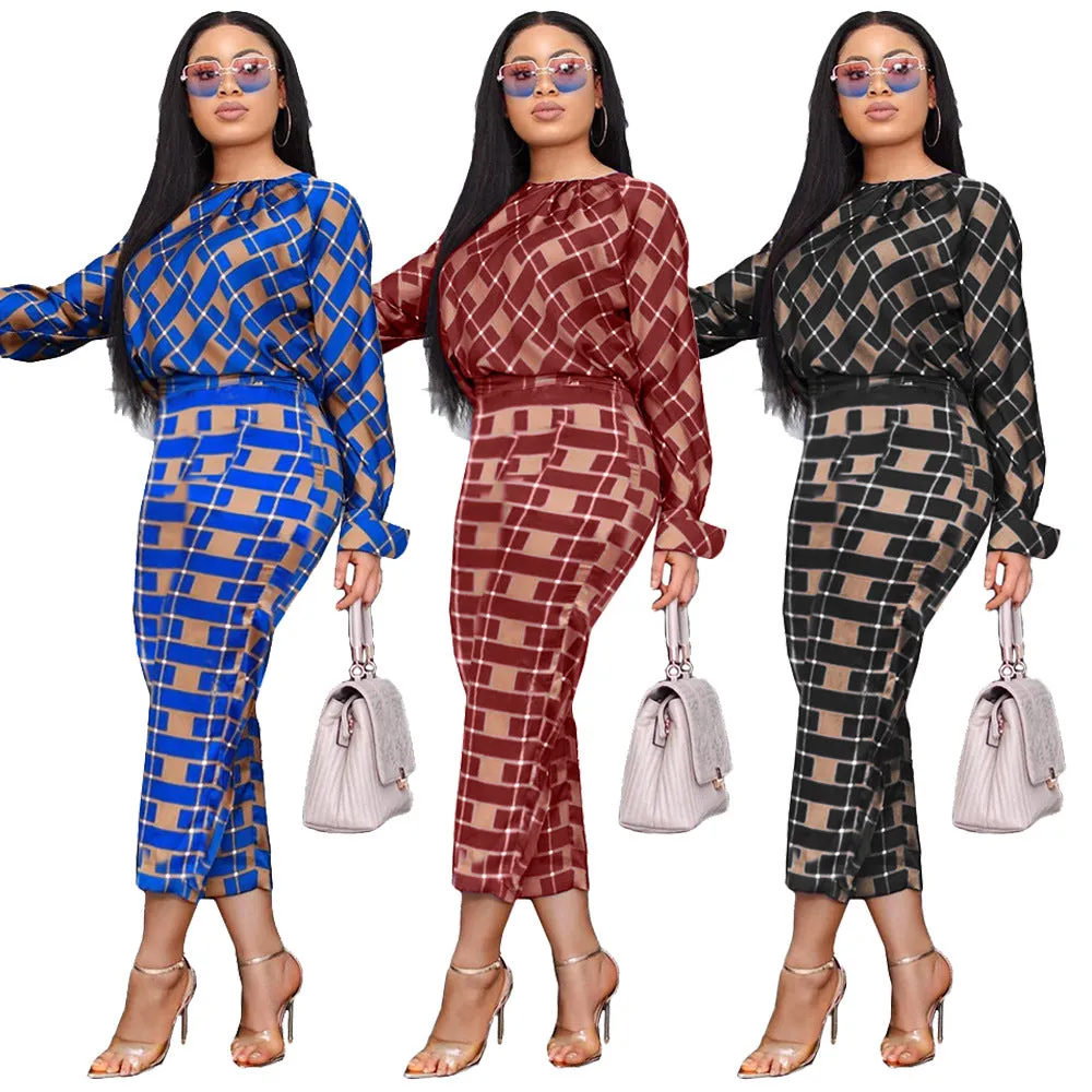 Fashion plaid long-sleeved shirt and pants two-piece suit（AY1316）