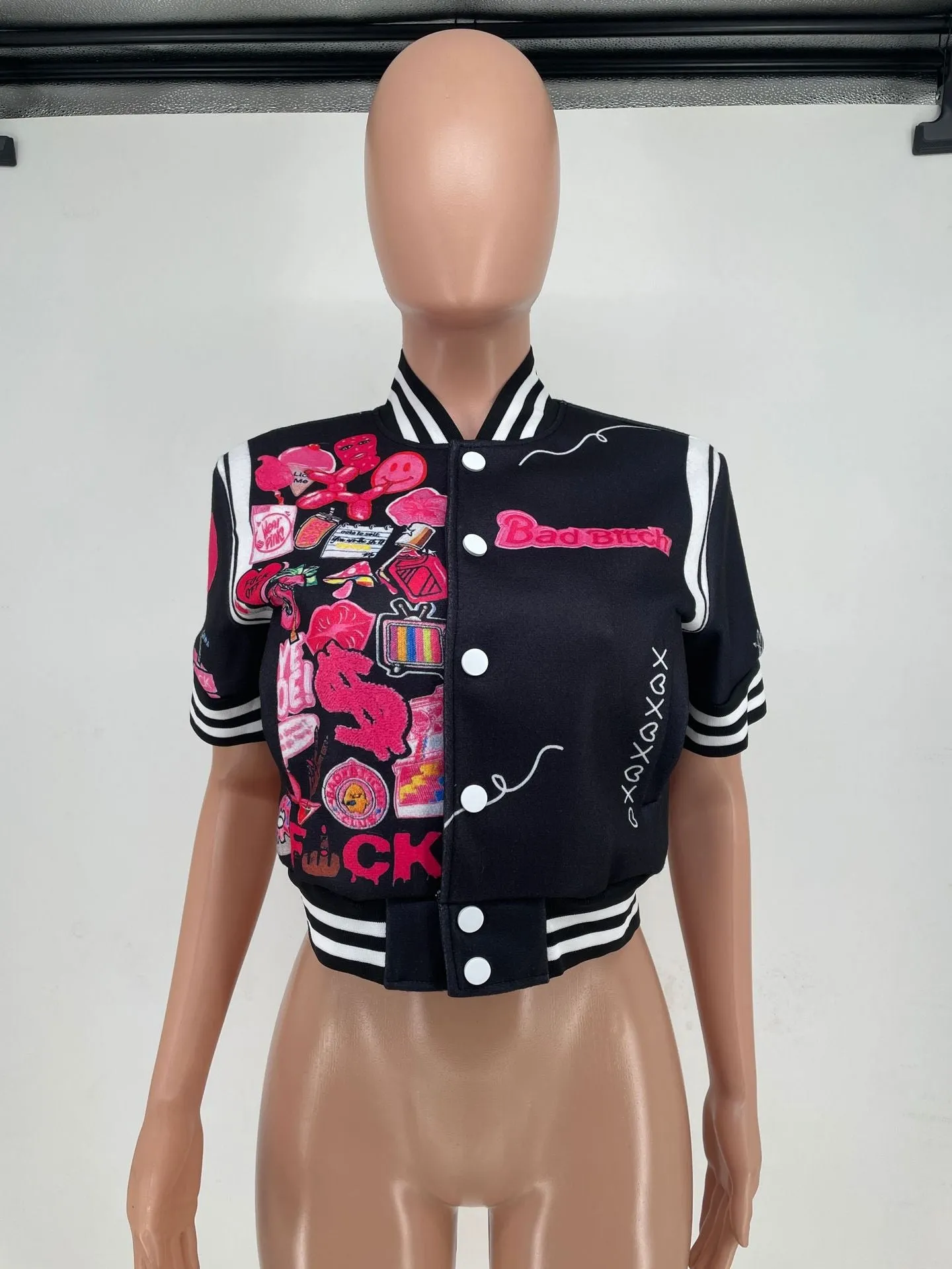 Fashion printed short-sleeved bomber jacket AY2670