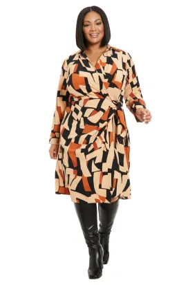 Faux Wrap Side Tie Midi Dress | Black/Caramel