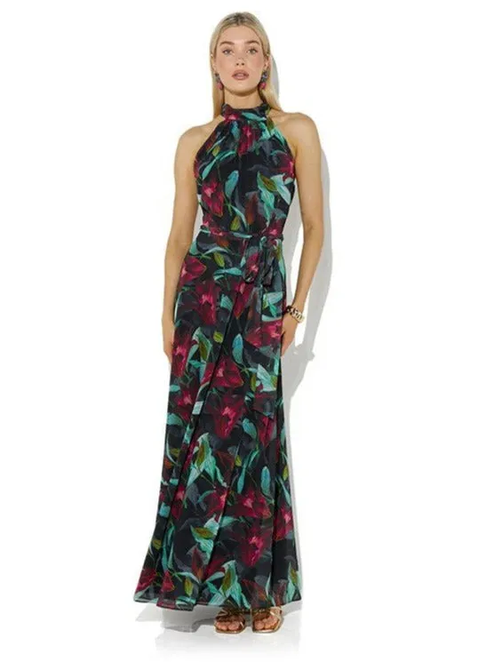 Fifi Tropical Print Halter Gown