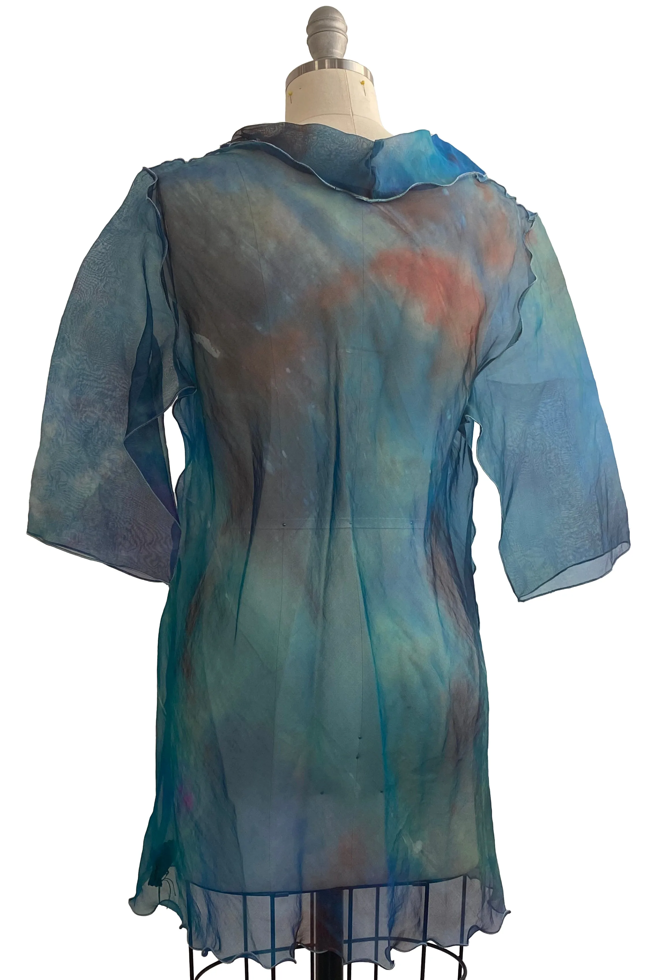 Fiona #5 Bias Tunic in Silk Organza - Painted Print - Turquoise - 4